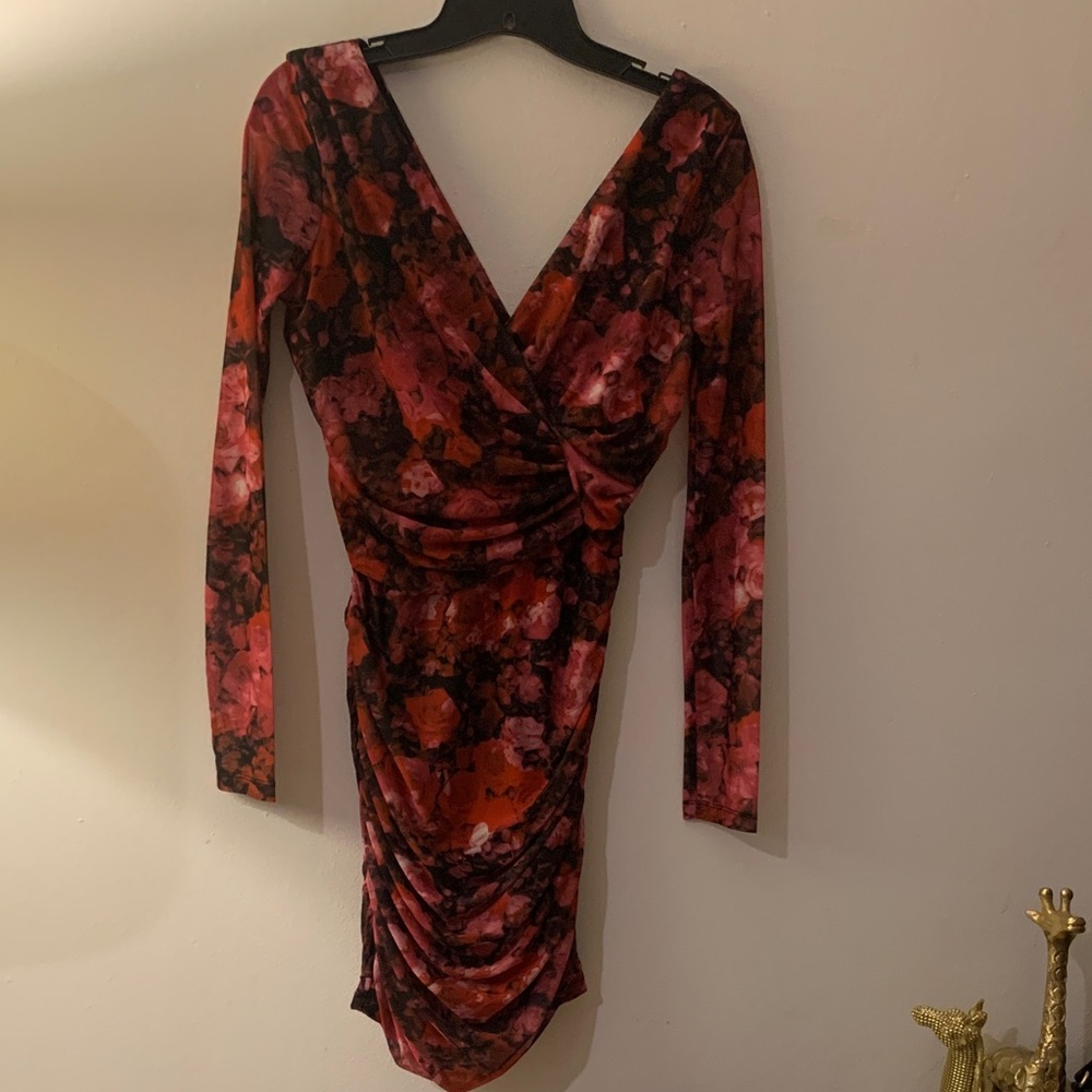 Steve Madden Vibrant Red and Black Floral Dress - Preloved